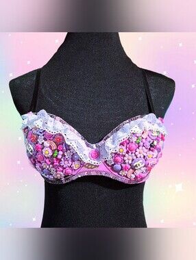 Purple Kawaii Cabochon Bra For Raves, Costume, Burlesque, Photoshoot